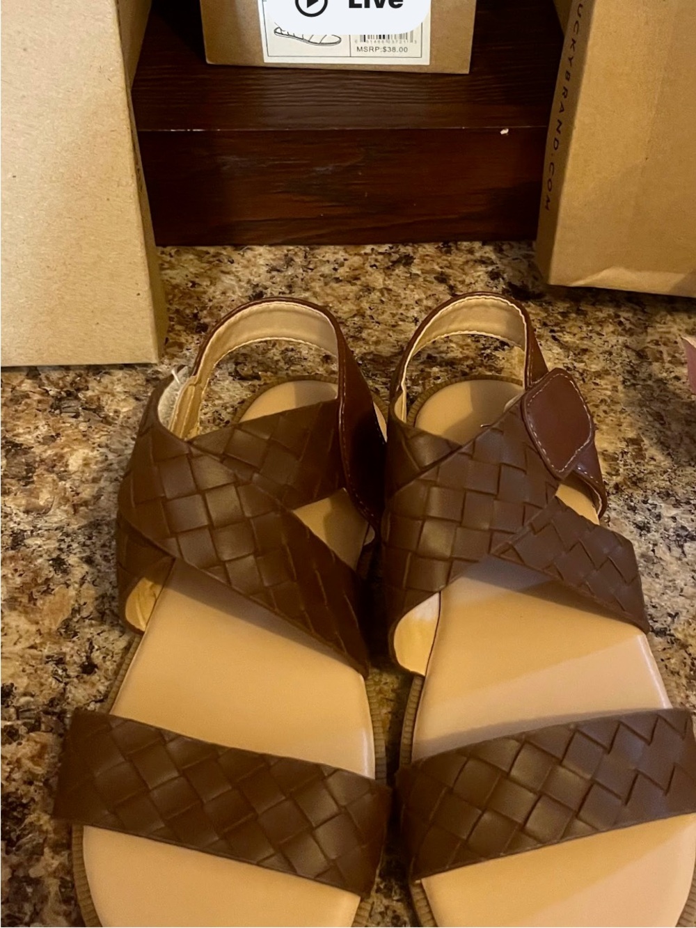 Lucky Brand Girls Brown Woven Slide Sandals